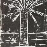 Gravures & estampes intitulée "Palmier dattier" par Manu Frigerio, Œuvre d'art originale, Xylographie