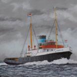 Peinture intitulée "Sleepboot Zwarte Ze…" par Frits Janse, Œuvre d'art originale, Huile