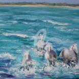 Painting titled "Galop dans les vagu…" by Arlette Flécher, Original Artwork, Oil