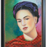 Painting titled "Frida Kahlo Passion" by Gardani, Original Artwork, Oil Mounted on Wood Stretcher frame