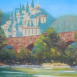 Pintura intitulada "Pont de la Roque su…" por Genevieve Fraysse, Obras de arte originais, Pastel