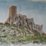 Peinture intitulée "Le château de Quéri…" par Genevieve Fraysse, Œuvre d'art originale, Pastel