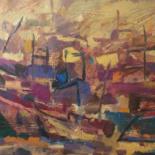 Painting titled "Лодки/Boats" by Anastasiya Georgievskaya, Original Artwork, Oil