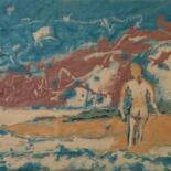 Painting titled "Sur la plage" by Gérard Capron (G.CAPRON), Original Artwork, Enamel