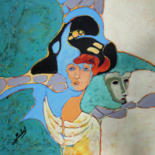 Pintura intitulada "le masque" por Gérard Michel, Obras de arte originais, Acrílico Montado em Armação em madeira