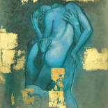 Disegno intitolato "BLEU PASSION ( sur…" da Gérard Rombi, Opera d'arte originale, Pastello Montato su Cartone