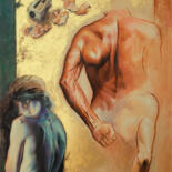 Drawing titled "DOS D'OR" by Gérard Rombi, Original Artwork, Pastel Mounted on Cardboard