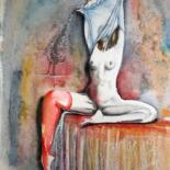 Peinture intitulée "Une fille au collan…" par Gier, Œuvre d'art originale, Aquarelle