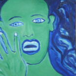 Painting titled "Le visage vert" by Gilles Piquereau, Original Artwork