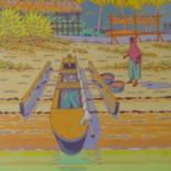 Painting titled "plage de zanzibar" by Gilles Mével, Original Artwork, Acrylic Mounted on Wood Stretcher frame