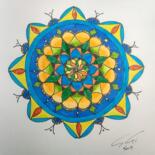 Drawing titled "Mandala coccinnelle" by Ginette Richard, Original Artwork, Marker