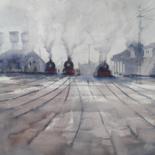 Painting titled "Trains 7" by Giorgio Gosti, Original Artwork, Watercolor