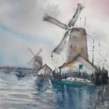 Schilderij getiteld "windmill 2 #artists…" door Giorgio Gosti, Origineel Kunstwerk, Aquarel