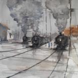 Schilderij getiteld "trains 18" door Giorgio Gosti, Origineel Kunstwerk, Aquarel