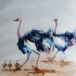 Painting titled "ostriches" by Giorgio Gosti, Original Artwork, Watercolor