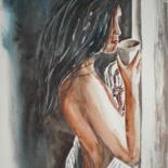Painting titled "coffe time" by Giorgio Gosti, Original Artwork, Watercolor