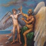 Malerei mit dem Titel "Daedalus n' Icarus" von Giorgos Ncl, Original-Kunstwerk, Öl Auf Keilrahmen aus Holz montiert