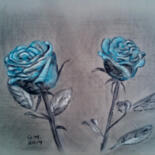 Σχέδιο με τίτλο "Μπλε τριαντάφυλλα" από Georgia Melanitou (G.M.), Αυθεντικά έργα τέχνης, Κάρβουνο