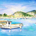 Painting titled "Port Andratx 01" by Miki De Goodaboom, Original Artwork, Watercolor