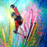 Painting titled "Skiing And Flying" by Miki De Goodaboom, Original Artwork, Acrylic
