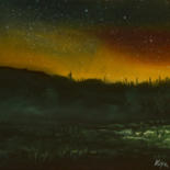 Painting titled "Night landscape 1" by Goran Vojinovic (VoG), Original Artwork, Oil