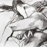 Malarstwo zatytułowany „Nude on bed 2” autorstwa Goran Žigolić (watercolors), Oryginalna praca, Węgiel drzewny