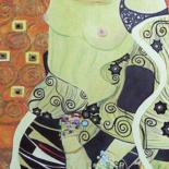 Peinture intitulée "La Japonaise Klimtée" par Catherine Gosselin, Œuvre d'art originale, Huile Monté sur Châssis en bois