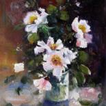 Painting titled "Vase Flower 303" by Greg Leander, Original Artwork, Oil Mounted on Wood Stretcher frame