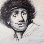 Schilderij getiteld "Rembrandt" door Gérard Rouyer (Gégé), Origineel Kunstwerk, Olie