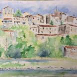 Painting titled "village de Balazuc" by Guyle Rayne, Original Artwork, Watercolor