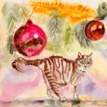 Peinture intitulée "Mon beau chat pin" par Guyle Rayne, Œuvre d'art originale, Aquarelle