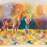 Peinture intitulée "Cheval joyeux dans…" par Guyle Rayne, Œuvre d'art originale, Aquarelle