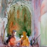 Painting titled "In the patio under…" by Guy Rossey, Original Artwork, Watercolor