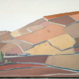 Painting titled "Paysage les vignes…" by György Acs, Original Artwork, Oil Mounted on Wood Stretcher frame
