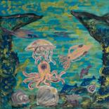 Peinture intitulée "Sea life. Oil on ca…" par Viorica Hagianu, Œuvre d'art originale, Huile Monté sur Châssis en bois