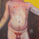 Painting titled "Bear: Bare" by Hank Wandle, Original Artwork, Acrylic Mounted on Cardboard