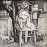 Σχέδιο με τίτλο "La chaise haute" από Hanna Chroboczek, Αυθεντικά έργα τέχνης, Μελάνι