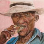 Painting titled "Cuban hombre smokin…" by Hans Dutch Artist, Original Artwork, Pastel