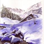 Painting titled "Torrent l hiver" by Gérard Hauet, Original Artwork, Oil