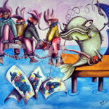 Painting titled "While The Fisherman…" by Helene, Original Artwork, Acrylic