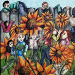 Painting titled "A Sunflower Playgro…" by Helene, Original Artwork, Acrylic