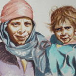 Peinture intitulée "Mère et fille Egypte" par Hélène Py, Œuvre d'art originale, Aquarelle