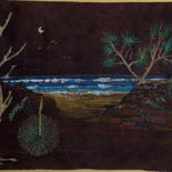 Painting titled "le Pacific" by Hélène Stevens, Original Artwork, Ink Mounted on Cardboard