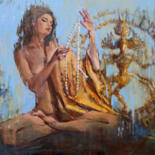 Painting titled "Wheel of Shiva" by Henadzy Havartsou, Original Artwork, Oil Mounted on Wood Stretcher frame