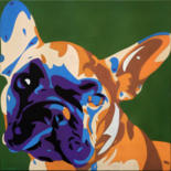 Painting titled "French Bulldog" by Hervé Loiseau, Original Artwork, Acrylic Mounted on Wood Stretcher frame