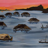 Painting titled "fishing cove" by Hiten Mistry, Original Artwork, Acrylic