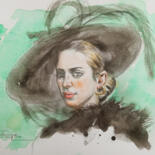 Painting titled "Portrait of Lady #1…" by Hongtao Huang, Original Artwork, Watercolor