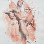 Disegno intitolato "DRAWING Man #201018" da Hongtao Huang, Opera d'arte originale, Carbone
