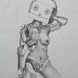 Drawing titled "Robot girl" by Hongtao Huang, Original Artwork, Pencil