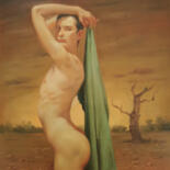 Pittura intitolato "Green bath towel" da Hongtao Huang, Opera d'arte originale, Olio